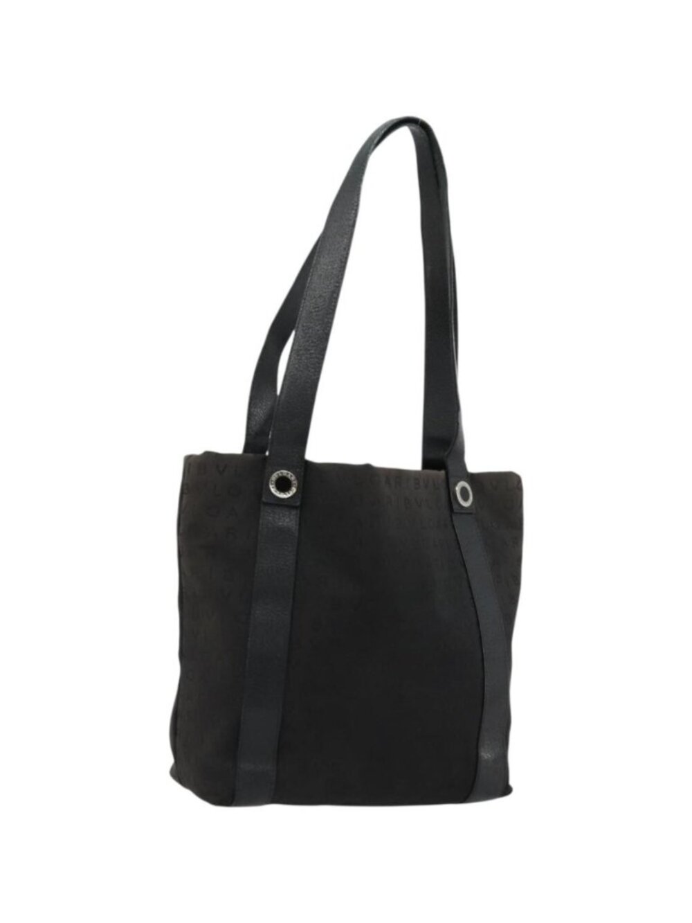 BVLGARI Tote Bag Canvas Leather Black Silver